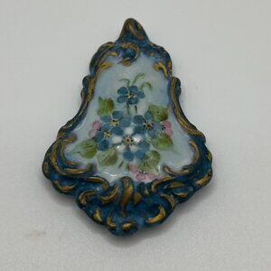 Vintage Hand Painted Germany Porcelain China Blue Floral Pendant Charm
